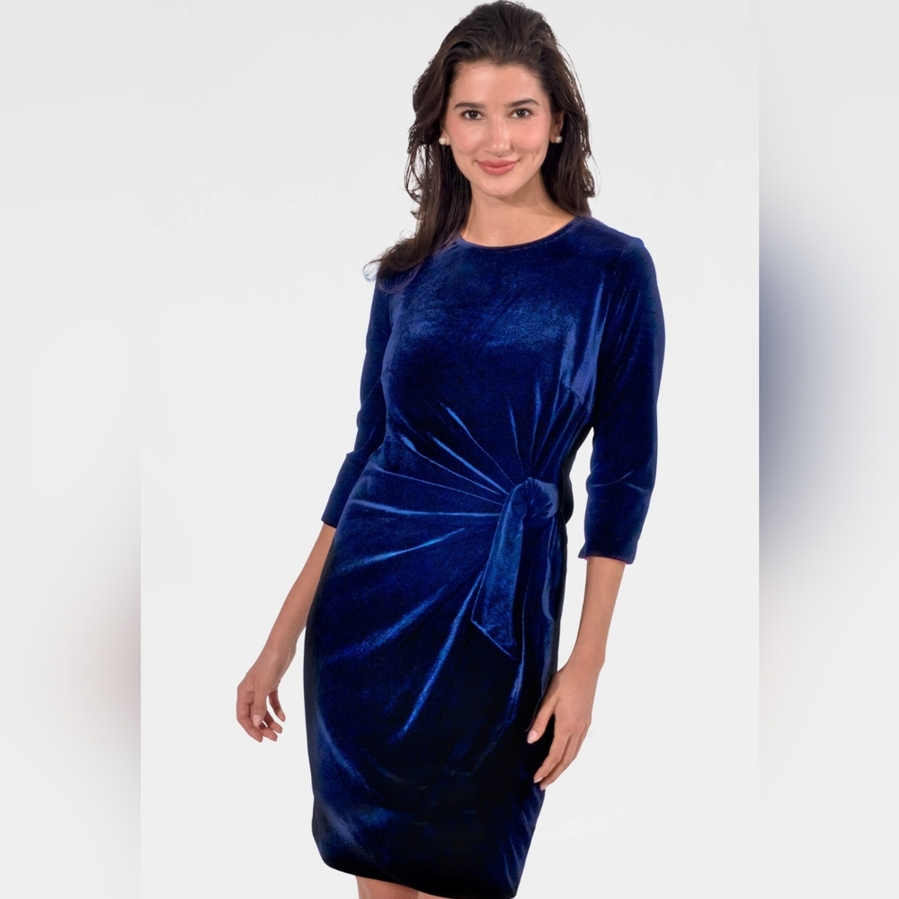 Gretchen Scott Cinch & Tie Silky Velvet Navy Dress Fall/Winter 2024 Line Sz L